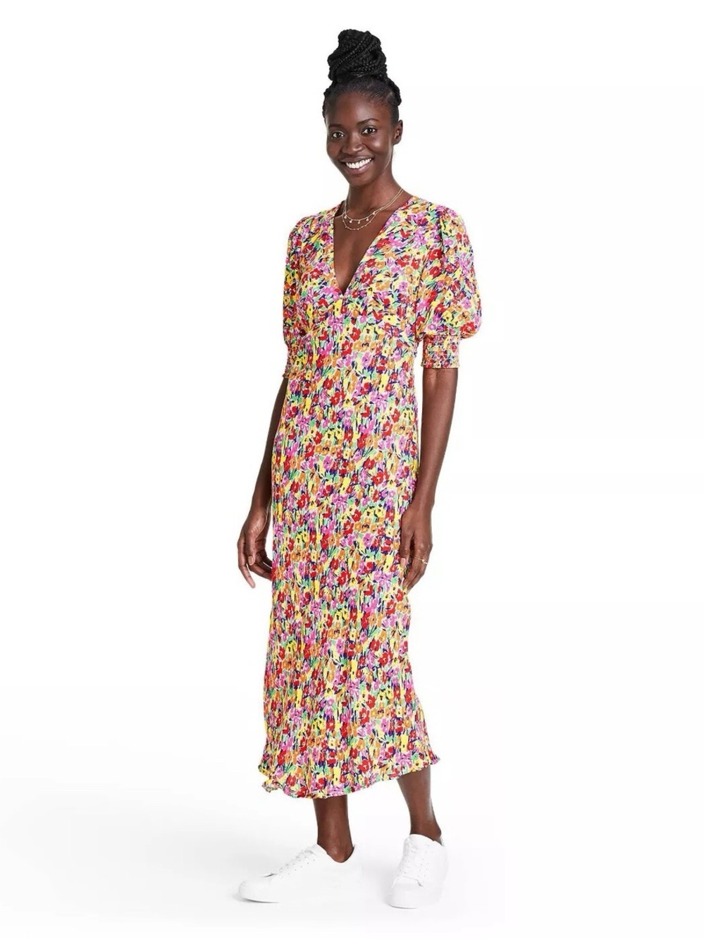 RIXO Floral Multicolor V-Neck Midi Dress - Picture 10 of 10